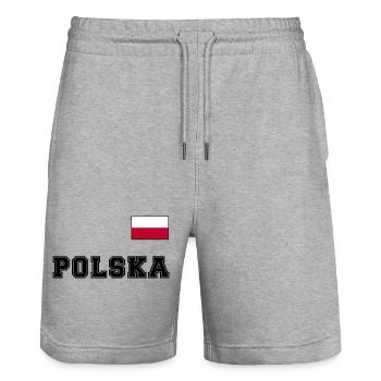 Polen Trikot Look – POLSKA mit Fahne bzw. Flagge - Stanley/Stella Unisex Bio Joggingshorts Trainer  - Grau meliert - Vorne - Nik (191cm) & Marisol (170cm)