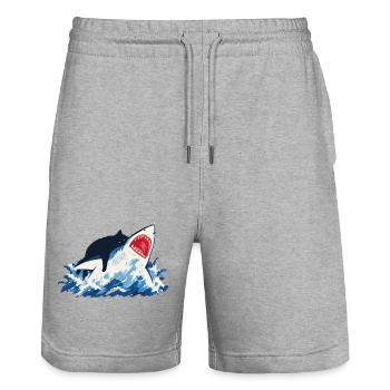 Cat Shark Ocean Humor - Stanley/Stella Trainer Unisex Organic Jogging Shorts - heather grey - Front - Nik (191cm) & Marisol (170cm)