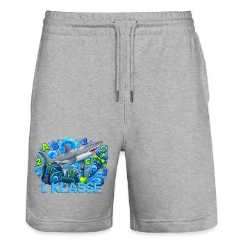Schulstart 1. Klasse mit Hai Grundschule - Stanley/Stella Unisex Bio Joggingshorts Trainer  - Grau meliert - Vorne - Nik (191cm) & Marisol (170cm)