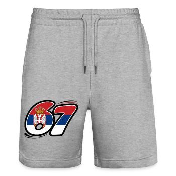 67 Serbia Edition - Stanley/Stella Trainer Unisex Organic Jogging Shorts - heather grey - Front - Nik (191cm) & Marisol (170cm)