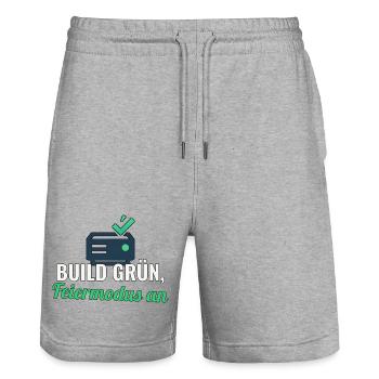 Release‑Shirt für Devs – Build grün, Feier an - Stanley/Stella Unisex Bio Joggingshorts Trainer  - Grau meliert - Vorne - Nik (191cm) & Marisol (170cm)