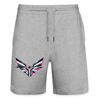 Glitch Angel Dark Y2K Streetwear - Stanley/Stella Trainer Unisex Organic Jogging Shorts - heather grey - Front - Nik (191cm) & Marisol (170cm)