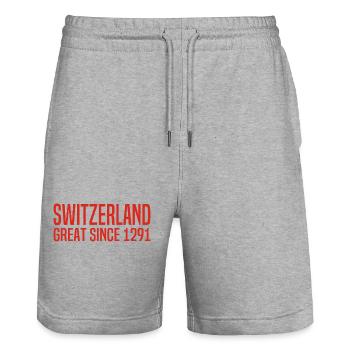 Switzerland - Great Since 1291 - Schweiz - Schwiiz - Stanley/Stella Trainer Unisex Organic Jogging Shorts - heather grey - Front - Nik (191cm) & Marisol (170cm)