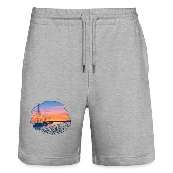 Sailboats Sunset Sea You At Sunset - Stanley/Stella Trainer Unisex Organic Jogging Shorts - heather grey - Front - Nik (191cm) & Marisol (170cm)