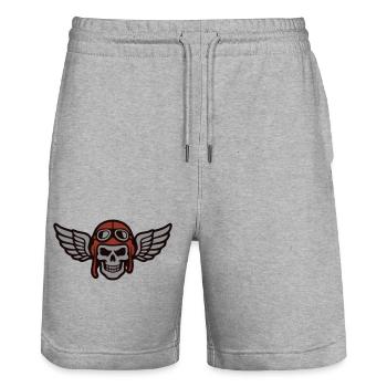 Biker Skull Wing Logo - Stanley/Stella Trainer Unisex Organic Jogging Shorts - heather grey - Front - Nik (191cm) & Marisol (170cm)