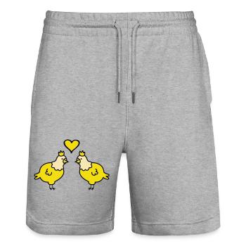 Twin Chickens Heart Pair - Stanley/Stella Trainer Unisex Organic Jogging Shorts - heather grey - Front - Nik (191cm) & Marisol (170cm)