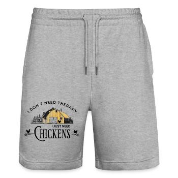 Thérapie de la ferme de poulets - Short de jogging bio TRAINER Stanley/Stella unisexe - gris chiné - Devant - Nik (191cm) & Marisol (170cm)
