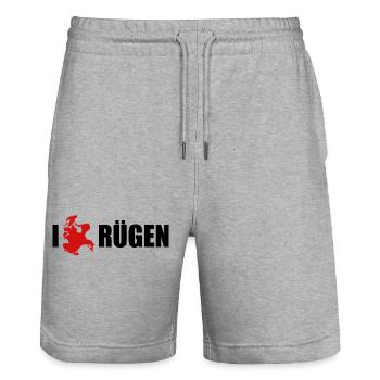 I love Rügen Karte Insel Rügen - Stanley/Stella Unisex Bio Joggingshorts Trainer  - Grau meliert - Vorne - Nik (191cm) & Marisol (170cm)