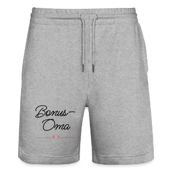 Meilleur bonus de grand-mère au cœur – Cadeau - Short de jogging bio TRAINER Stanley/Stella unisexe - gris chiné - Devant - Nik (191cm) & Marisol (170cm)
