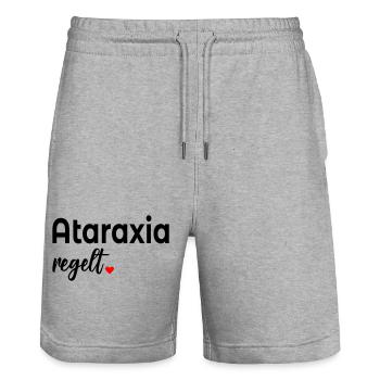 Unerschuetterlichkeit_Ataraxia_Gelassenheit - Stanley/Stella Unisex Bio Joggingshorts Trainer  - Grau meliert - Vorne - Nik (191cm) & Marisol (170cm)