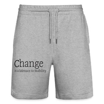 51_Change_is_a_menace_to_stability - Stanley/Stella Trainer Unisex Organic Jogging Shorts - heather grey - Front - Nik (191cm) & Marisol (170cm)