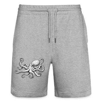 Octopus  - Stanley/Stella Trainer Unisex Organic Jogging Shorts - heather grey - Front - Nik (191cm) & Marisol (170cm)