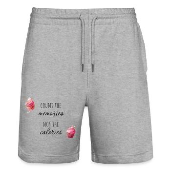 Count the memories, not the calories. - Stanley/Stella Trainer Unisex Organic Jogging Shorts - heather grey - Front - Nik (191cm) & Marisol (170cm)