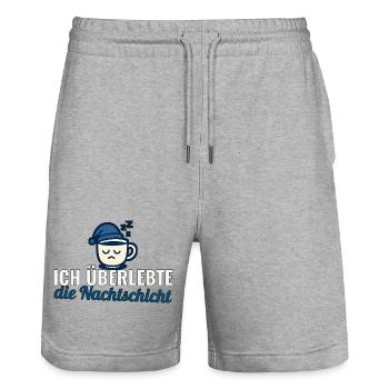 Ich überlebte die Nachtschicht – Pflege Geschenk - Stanley/Stella Unisex Bio Joggingshorts Trainer  - Grau meliert - Vorne - Nik (191cm) & Marisol (170cm)