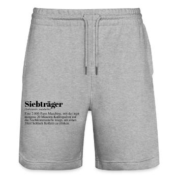 Siebträger Kaffee Spruch - Stanley/Stella Unisex Bio Joggingshorts Trainer  - Grau meliert - Vorne - Nik (191cm) & Marisol (170cm)