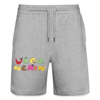 Vegan Colorful Vegetable Letters - Stanley/Stella Trainer Unisex Organic Jogging Shorts - heather grey - Front - Nik (191cm) & Marisol (170cm)