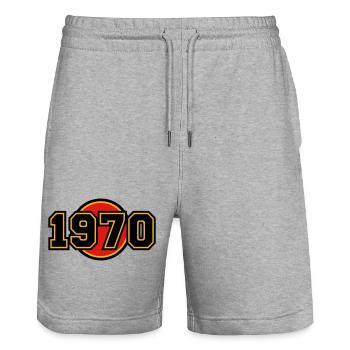 1970 Year of Birth Retro Logo - Stanley/Stella Trainer Unisex Organic Jogging Shorts - heather grey - Front - Nik (191cm) & Marisol (170cm)