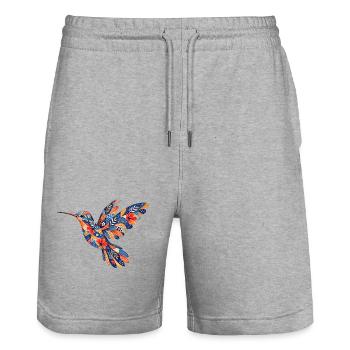 Colibri à motif floral - Short de jogging bio TRAINER Stanley/Stella unisexe - gris chiné - Devant - Nik (191cm) & Marisol (170cm)