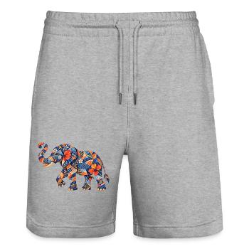 Motif floral d’éléphant en patchwork - Short de jogging bio TRAINER Stanley/Stella unisexe - gris chiné - Devant - Nik (191cm) & Marisol (170cm)