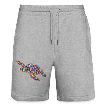 Motif floral patchwork de tortue - Short de jogging bio TRAINER Stanley/Stella unisexe - gris chiné - Devant - Nik (191cm) & Marisol (170cm)