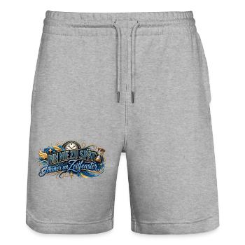 Bin nie zu spät: Zeitfenster - Stanley/Stella Unisex Bio Joggingshorts Trainer  - Grau meliert - Vorne - Nik (191cm) & Marisol (170cm)