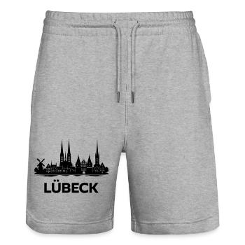 Lübeck Skyline - Stanley/Stella Unisex Bio Joggingshorts Trainer  - Grau meliert - Vorne - Nik (191cm) & Marisol (170cm)