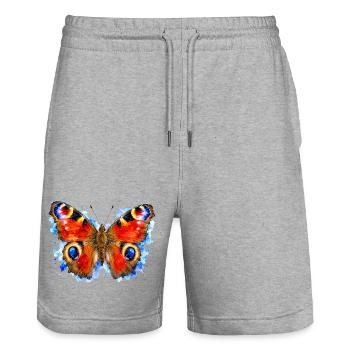 Papillon Paon Aglais io Style aquarelle - Short de jogging bio TRAINER Stanley/Stella unisexe - gris chiné - Devant - Nik (191cm) & Marisol (170cm)
