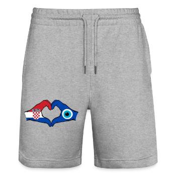 Kroatien Nazar Flagge Hände Herzform - Stanley/Stella Unisex Bio Joggingshorts Trainer  - Grau meliert - Vorne - Nik (191cm) & Marisol (170cm)