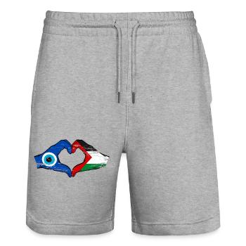 Palestine Nazar Flag Hands Heart Shape Used - Stanley/Stella Trainer Unisex Organic Jogging Shorts - heather grey - Front - Nik (191cm) & Marisol (170cm)