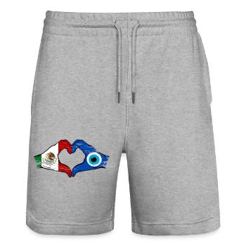 Mexico Nazar Flag Hands Heart Shape Used - Stanley/Stella Trainer Unisex Organic Jogging Shorts - heather grey - Front - Nik (191cm) & Marisol (170cm)