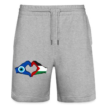 Drapeau du Palaisier Nazar Mains en forme de cœur utilisé - Short de jogging bio TRAINER Stanley/Stella unisexe - gris chiné - Devant - Nik (191cm) & Marisol (170cm)