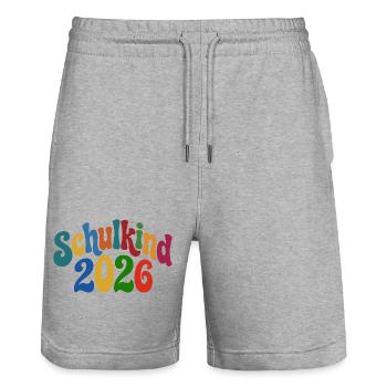 Schoolchild 2026 | School enrollment | First Year - Stanley/Stella Trainer Unisex Organic Jogging Shorts - heather grey - Front - Nik (191cm) & Marisol (170cm)