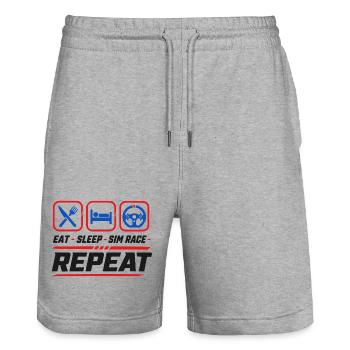 Eat sleep sim race repeat for sim racing fans - Stanley/Stella Trainer Unisex Organic Jogging Shorts - heather grey - Front - Nik (191cm) & Marisol (170cm)