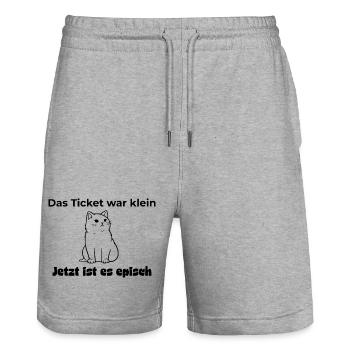 Das Ticket war klein. Jetzt ist es episch Katze - Stanley/Stella Unisex Bio Joggingshorts Trainer  - Grau meliert - Vorne - Nik (191cm) & Marisol (170cm)