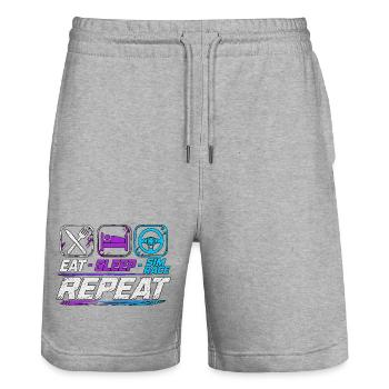 Eat sleep sim race repeat for sim racing fans - Stanley/Stella Trainer Unisex Organic Jogging Shorts - heather grey - Front - Nik (191cm) & Marisol (170cm)