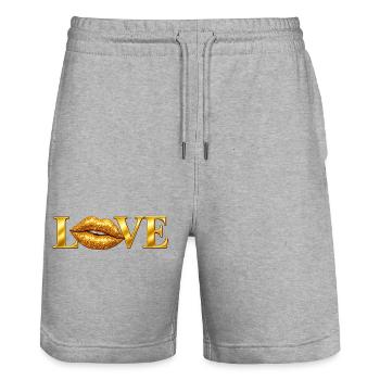 Lèvres Dorées Love - Short de jogging bio TRAINER Stanley/Stella unisexe - gris chiné - Devant - Nik (191cm) & Marisol (170cm)