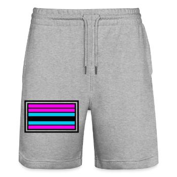Pride Flagge Streifen Logo - Stanley/Stella Unisex Bio Joggingshorts Trainer  - Grau meliert - Vorne - Nik (191cm) & Marisol (170cm)