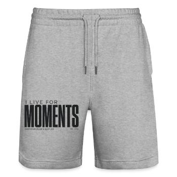 I Live For Moments | Photographer's Edition - Stanley/Stella Trainer Unisex Organic Jogging Shorts - heather grey - Front - Nik (191cm) & Marisol (170cm)