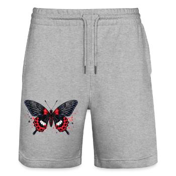 Papillon rose commun Pachliopta aristolochiae - Short de jogging bio TRAINER Stanley/Stella unisexe - gris chiné - Devant - Nik (191cm) & Marisol (170cm)