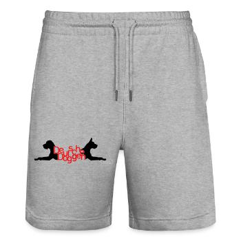 Dogues allemands - T / P - Short de jogging bio TRAINER Stanley/Stella unisexe - gris chiné - Devant - Nik (191cm) & Marisol (170cm)