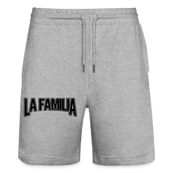 LA FAMILIA - Stanley/Stella Unisex Bio Joggingshorts Trainer  - Grau meliert - Vorne - Nik (191cm) & Marisol (170cm)