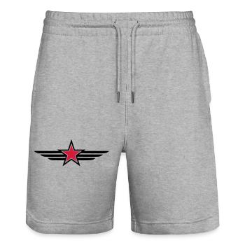 pointu étoile rouge contour noir avec «ailes» - Short de jogging bio TRAINER Stanley/Stella unisexe - gris chiné - Devant - Nik (191cm) & Marisol (170cm)