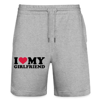 I love my girlfriend - Stanley/Stella Unisex Bio Joggingshorts Trainer  - Grau meliert - Vorne - Nik (191cm) & Marisol (170cm)