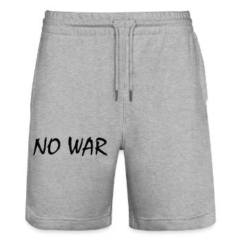 No war - Stanley/Stella Trainer Unisex Organic Jogging Shorts - heather grey - Front - Nik (191cm) & Marisol (170cm)
