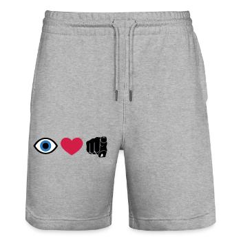 Je t’aime, Rebus | Citation visuelle de Eye Heart You - Short de jogging bio TRAINER Stanley/Stella unisexe - gris chiné - Devant - Nik (191cm) & Marisol (170cm)