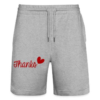 VIELEN DANK. DANKE. VIELEN DANK. JAHRESTAG. GEBURT. - Stanley/Stella Unisex Bio Joggingshorts Trainer  - Grau meliert - Vorne - Nik (191cm) & Marisol (170cm)