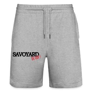 Savoyard de ouf (noir) - Short de jogging bio TRAINER Stanley/Stella unisexe - gris chiné - Devant - Nik (191cm) & Marisol (170cm)