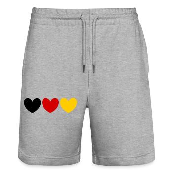 Maillot de fan en forme de cœur des couleurs de l’Allemagne - Short de jogging bio TRAINER Stanley/Stella unisexe - gris chiné - Devant - Nik (191cm) & Marisol (170cm)