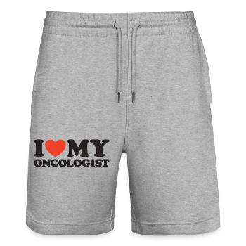 I love my Oncologist Heart Shirt - Stanley/Stella Trainer Unisex Organic Jogging Shorts - heather grey - Front - Nik (191cm) & Marisol (170cm)