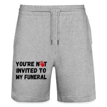 Du bist nicht zu meiner Beerdigung eingeladen - Stanley/Stella Unisex Bio Joggingshorts Trainer  - Grau meliert - Vorne - Nik (191cm) & Marisol (170cm)